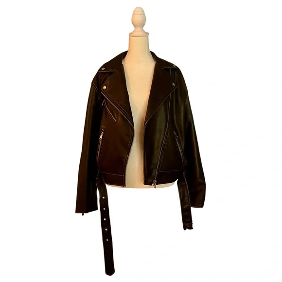 Zara Vegan Leather Jacket in Dark Brown • Size Medium • NEW WITH TAGS - Picture 8 of 12